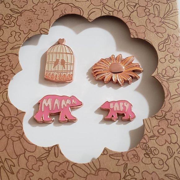 Macy's Accessories - 4-Pc Birdcage, Flower, Mama & Baby Bear bag Pins